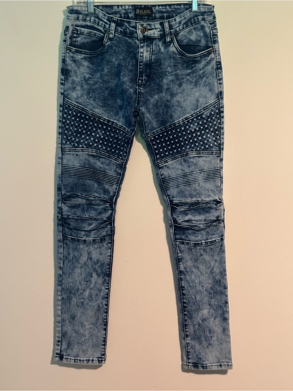 Black Premium Skinny Flex Moto Jeans Acid Wash Men’s 32x34 Stretch Denim